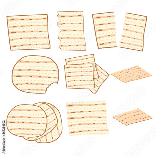 Matzah or matzo, unleavened bread for Pesach, Jewish holiday of Passover, isolated on white background, design element