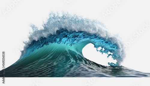  a large blue wave in the ocean on a white background with a white background and a white background with a blue wave in the ocean.  generative ai © Shanti
