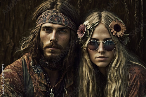 фотография Pareja de hippies con aspecto de 1970