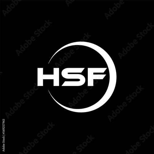 HSF letter logo design with black background in illustrator, cube logo, vector logo, modern alphabet font overlap style. calligraphy designs for logo, Poster, Invitation, etc.