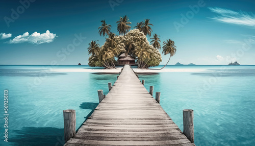 A wooden jetty on a beautiful tropical island, generative ai © Miquel