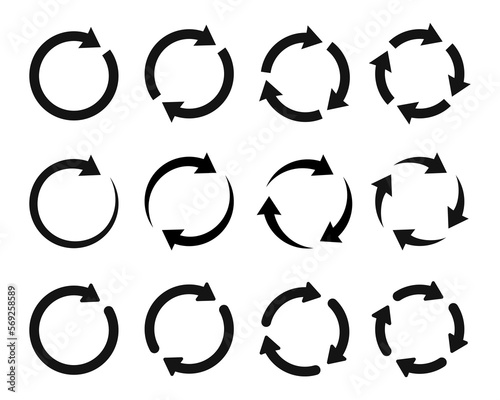 Set of circle arrows vector. Rotate arrow and spinning loading symbol