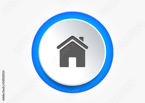 Minimal modern home, homepage, base, main page, house push button icon emblem symbol, sign. 3d blue home icon. Mobile app icons. Device UI UX mockup. Isolated vector elements.