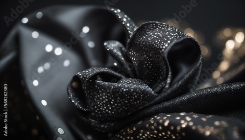  a close up of a black and white cloth with dots on it and a black tie with a white dot on it and a black background. generative ai