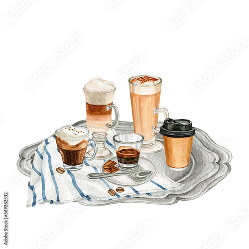 Watercolour coffee drink hand drawn illustrations
