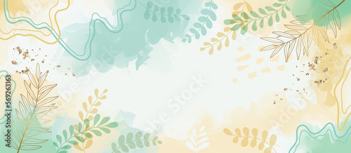 Wallpaper Mural Design banner frame background .Colorful poster background vector illustration.Exotic plants, branches,art print for beauty, fashion and natural products,wellness, wedding and event. Torontodigital.ca