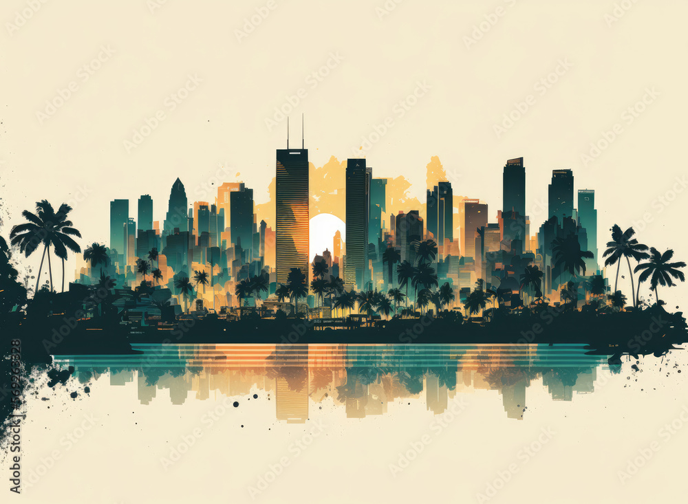 Naklejka premium skyline view of miami florida. illustration. Generative AI