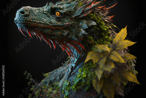 Flower Dragon - Mythology creature - fantasy illustration - wyvern - Generative AI