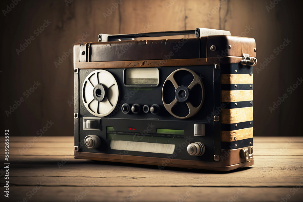vintage radio on wooden background