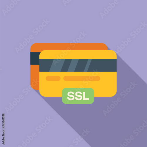 Credit card SSL certificate icon flat vector. Web secure. Safe data