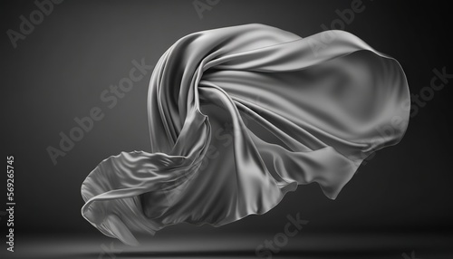  a black and white photo of a flowing fabric on a dark background with a soft light reflection of the fabric blowing in the wind and the wind. generative ai