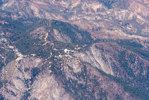 8/27/2022:  San Gabriel Mountains, California, USA, An aerial view of the Mount Wilson Observatory, KOST - FM and KTTV Antennas and the head of the Kenyon Devore Trail