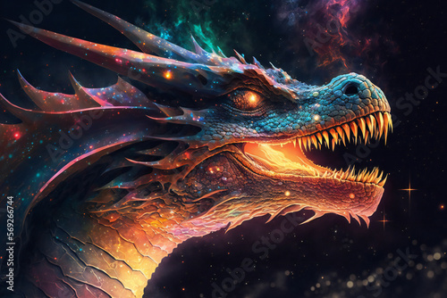 Space Dragon - Mythology creature - fantasy illustration - wyvern - Generative AI © The_AI_Revolution