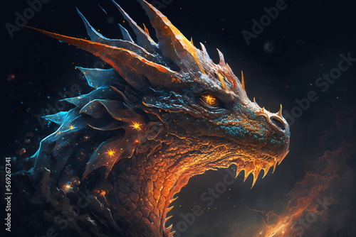 Space Dragon - Mythology creature - fantasy illustration - wyvern - Generative AI © The_AI_Revolution