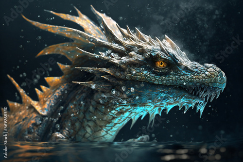 Water Dragon - Mythology creature - fantasy illustration - wyvern - Generative AI