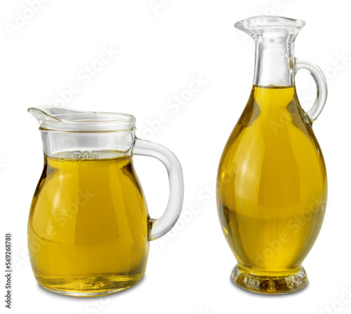 Extra virgin olive oil in 250 ml glass jug and in Egyptian-style glass cruet photo