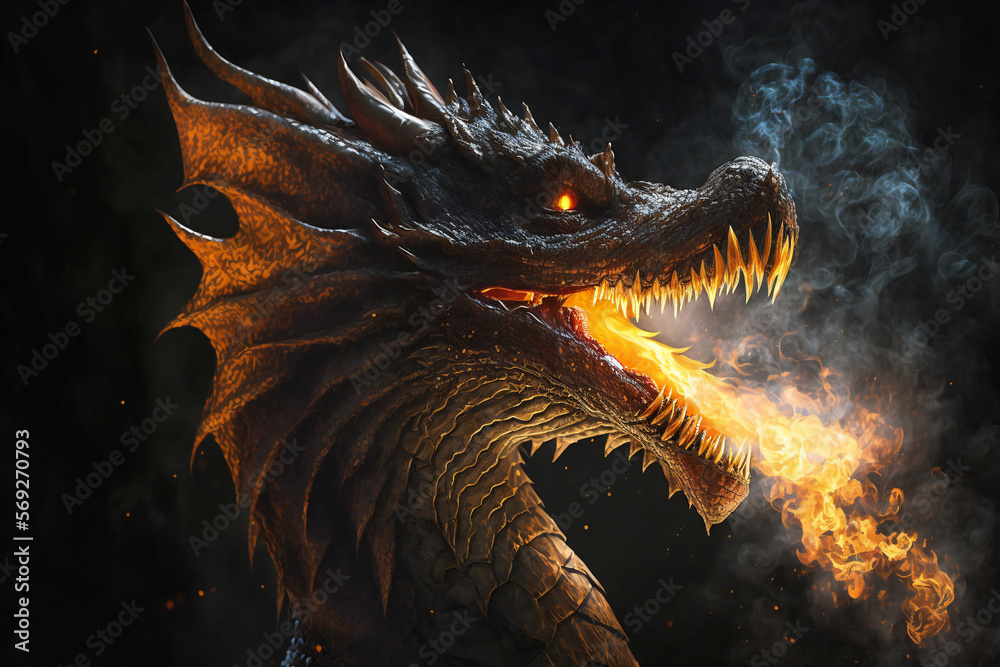 Dragon - Mythology creature - fantasy illustration - wyvern - Generative AI Dragon - Mythology creature - fantasy illustration - wyvern - Generative AI