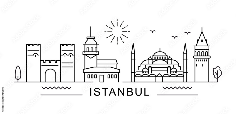 Istanbul City Line View. Poster print minimal design. Turkey