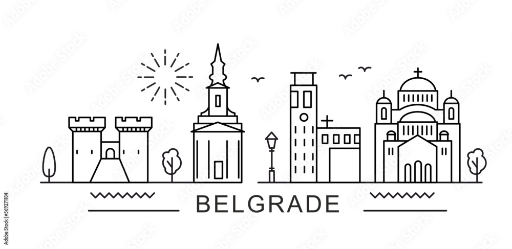 Belgrade City Line View. Poster print minimal design. Serbia