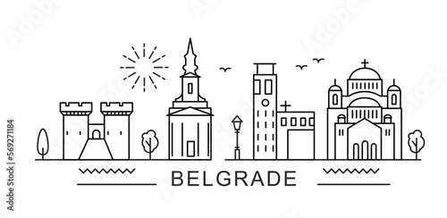 Belgrade City Line View. Poster print minimal design. Serbia
