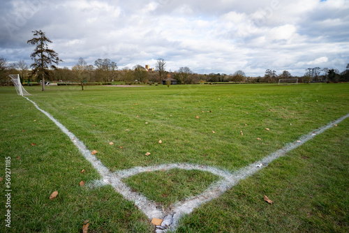 soccer field with grass and painted white lines