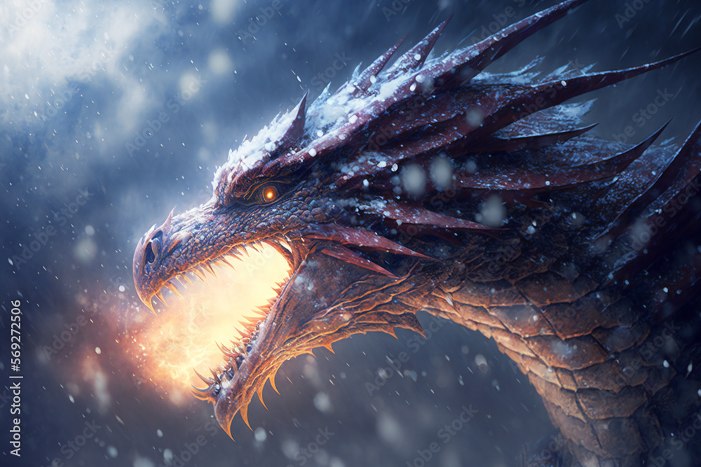 Ice Dragon - Mythology creature - fantasy illustration - wyvern - Generative AI