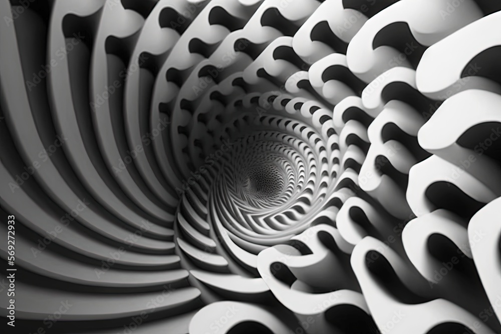 an abstract photo of a spiral design in black and white with a black ...