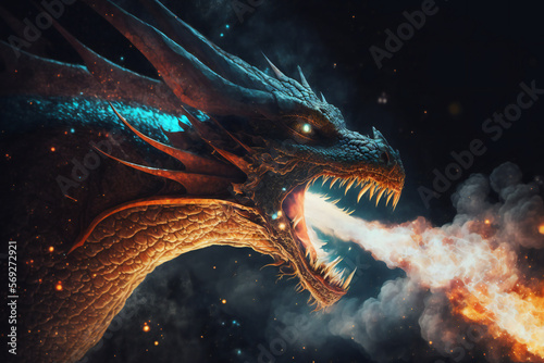 Dragon - Mythology creature - fantasy illustration - wyvern - Generative AI © The_AI_Revolution