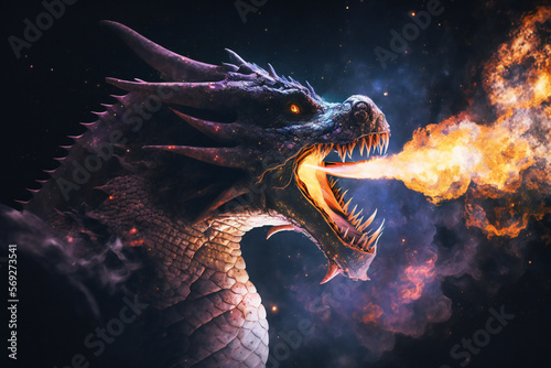 Space Dragon - Mythology creature - fantasy illustration - wyvern - Generative AI