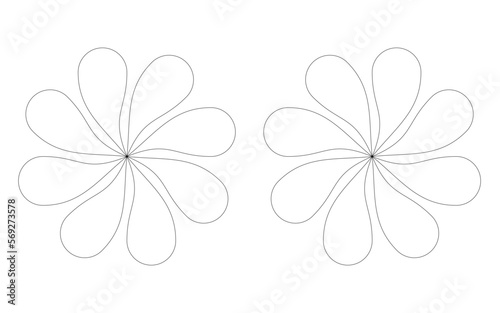 Solid outline of two Flowers with eight petals facing in different directions vector
