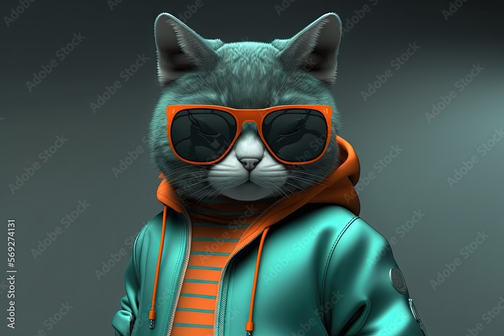  a cat wearing sunglasses and a hoodie with a hoodie on it's head and a hoodie on its head, with a hoodie on it's face.  generative ai