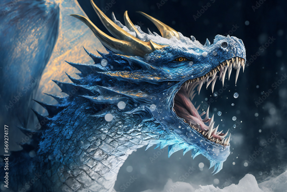 Ice Dragon - Mythology creature - fantasy illustration - wyvern - Generative AI