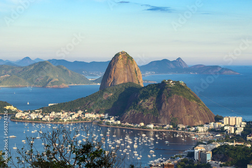 Rio de Janeiro, RJ, Brazil, 01/22/2023 - Sugar Loaf and Urca Mountains and Botafogo Cove - view from Dona Marta Belvedere