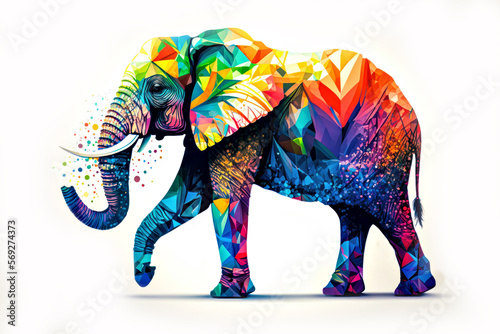 Elephant. Abstract colorful polygonal animal. 