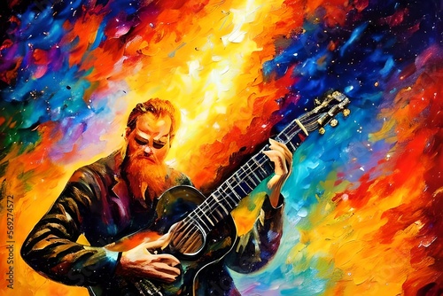 An expensive painting Illustration of a man playing guitar