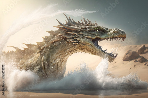 Sand Dragon - Mythology creature - fantasy illustration - wyvern - Generative AI