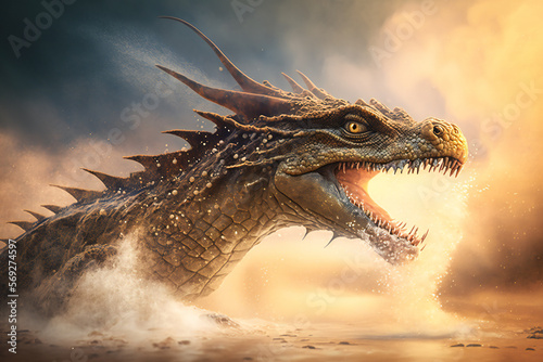Sand Dragon - Mythology creature - fantasy illustration - wyvern - Generative AI