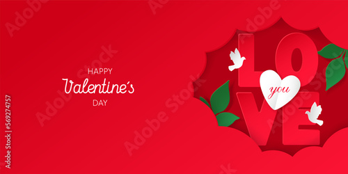 Love You phrase. Red banner for Valentine's Day. Greeting background in digital craft style. EPS 10.