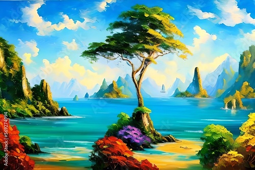 An expensive painting Illustration of a natural island