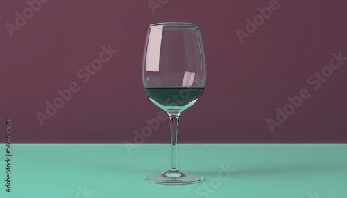  a glass of wine sitting on a table next to a purple wall and a purple wall in the background with a purple and green background. generative ai