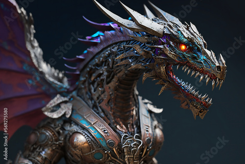 Robo Dragon - Mythology creature - fantasy illustration - wyvern - Generative AI