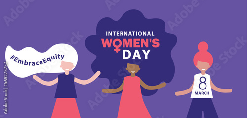 Womans international day. 8th march. Embrace Equity. EmbraceEquity campaign. Stand up against discrimination and stereotype