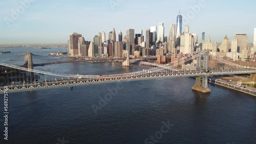 Drone Footage of Brooklyn Bridge and Manhattan Bridge