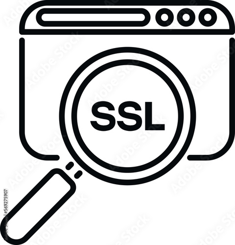 Search SSL certificate icon outline vector. Network security. Check payment