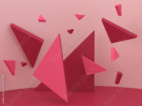 Free Download Minimal scene with podium and abstract background. 
Triangles shapes. Magenta scene. Minimal 3d rendering. Scene with geometrical forms and textured background for cosmetic product. 3d render.  - GFXLoad