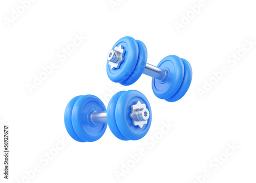 Dumbbell 3d render icon - blue fitness equipment, simple gym barbell and fit execise accessories for muscle