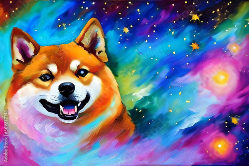 An expensive painting Illustration of an shiba inu