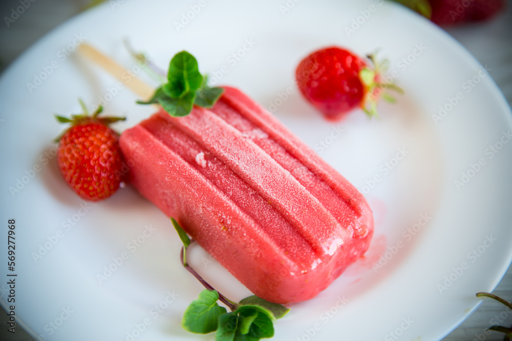 cooked homemade strawberry ice cream on a stick cooked homemade strawberry ice cream on a stick