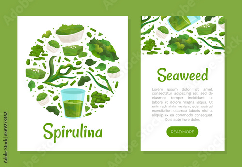 Seaweed Spirulina Banner Design with Green Superfood Vector Template