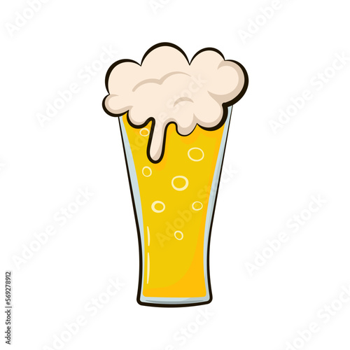 Glass of beer in cartoon style isolated on white background